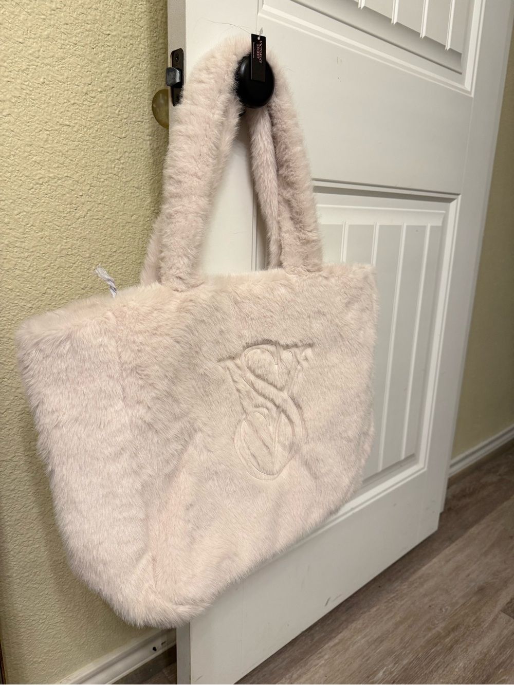 Victoria's Secret Plush Faux Fur Tote in off white color